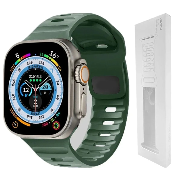 Silikonrem för Apple Watch Band 49mm 44mm 45mm 40mm 41mm 42mm 38mm Ultra 2 Sport Correa Armband iwatch Series 9 8 7 6 5 se army green-BOX04