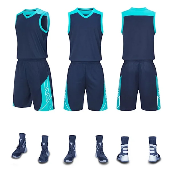 Basket Uniform Suit Vuxna Barn Små Student Lag Tävling Träning Sport Ball Kläder Tryckt Kvinnors Basket Jerseys Sapphire Blue XXL