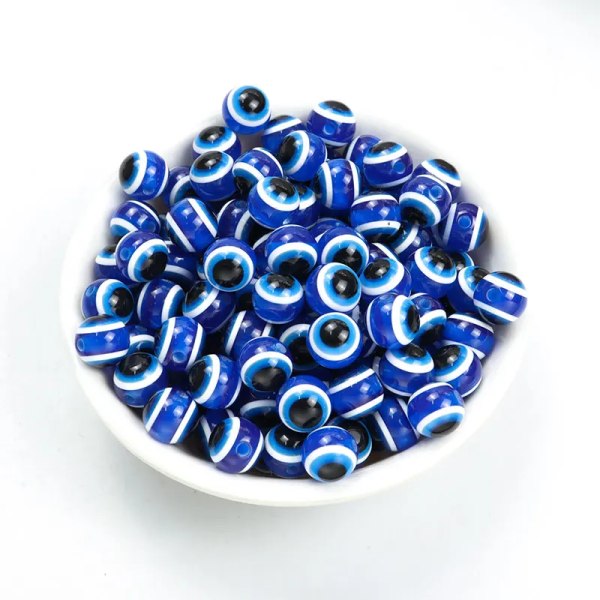 Hot Blue Evil Eye Resin Runda Spacer Beads Turkish Eyes Amulet 4/5/6/8/10/12mm lösa pärlor för prydnadssaker DIY Armband Tillbehör 5MM-100pcs
