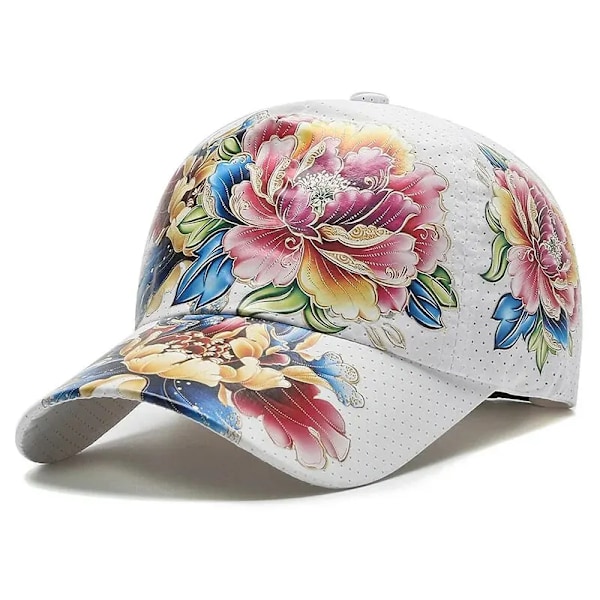 Sommer Hurtig Tør Baseball Cap Mænd Og Kvinder Blomst Sol Hat Trykt Kinesisk Stil Floral Sol Hat Udendørs Hat WHITE Adjustable