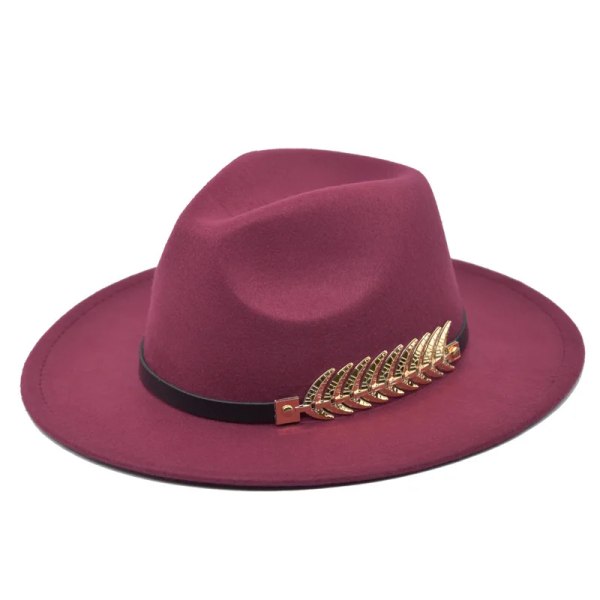 Höst och vinter Trendig enkel ullfilt hatt med stor brätte män och kvinnor ullkedjehatt brittisk stil klassisk retro jazzhatt 1st Rose red 3 61