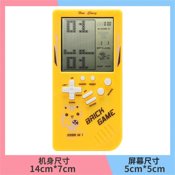 Classics Retro handhållna spelspelare för Tetris Console, stor skärm, nostalgisk fickspelsmaskin för barn, pusselleksaker 7080-yellow