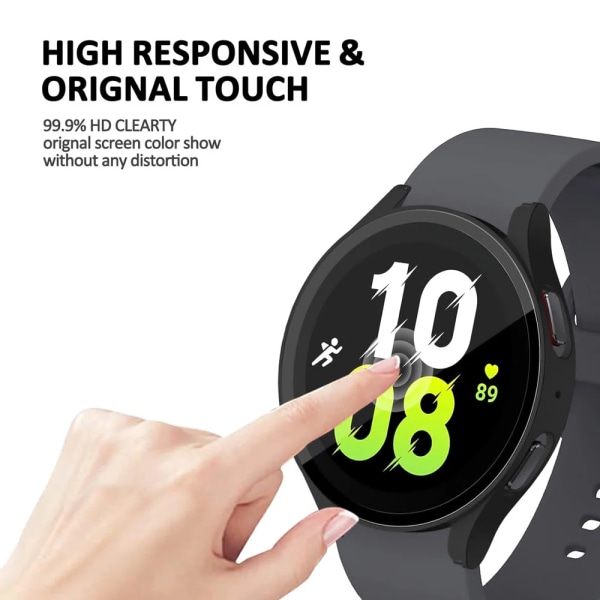 Härdat Glas+ PC cover för Samsung Galaxy Watch4 5 6 44mm 40mm All Coverage Case Galaxy Watch4 5 Tillbehör White Galaxy Watch5 44mm