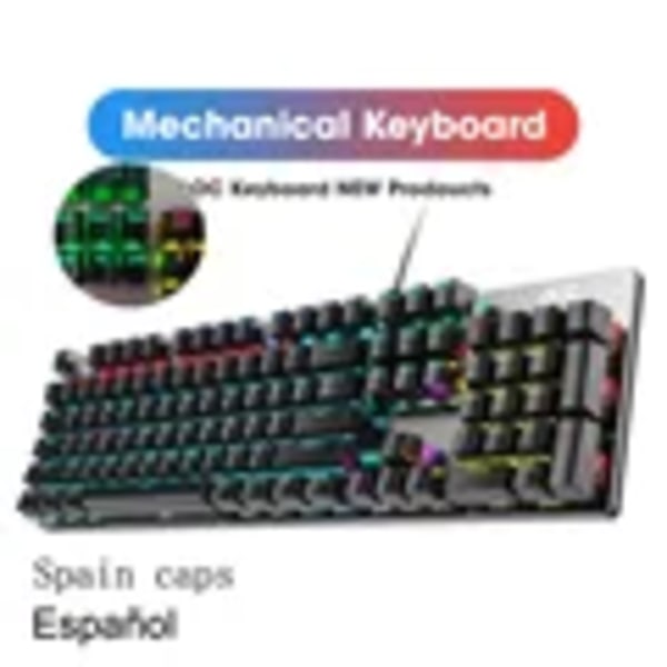 Gk410 104 Tangenter Metallpanel Mekanisk Tangentbord Rgb Ljusgrön Svart Tea Axis Egenskaper Fullt Icke-Impact Spelet Datorn Tangentbord Keyboard. Spain Caps BLACK SWITCH