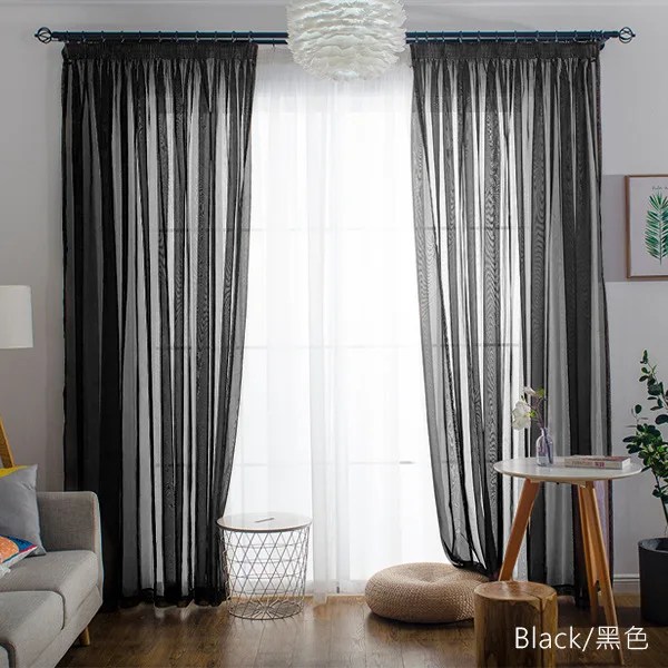 Eurooppalainen Enkel Partition Screen Gardin Balkong Fönster Skärm Gardin Bädd Gardin Vardagsrum Anpassad Hot Sale Black W140 x H230 cm