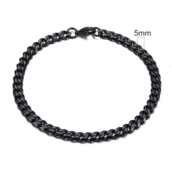 Vnox Män Enkel 3-11Mm Rostfritt Stål Curb Kubanska Länkkedja Armband För Kvinnor Unisex Handled Smycken Gif T 5mm Black 18cm