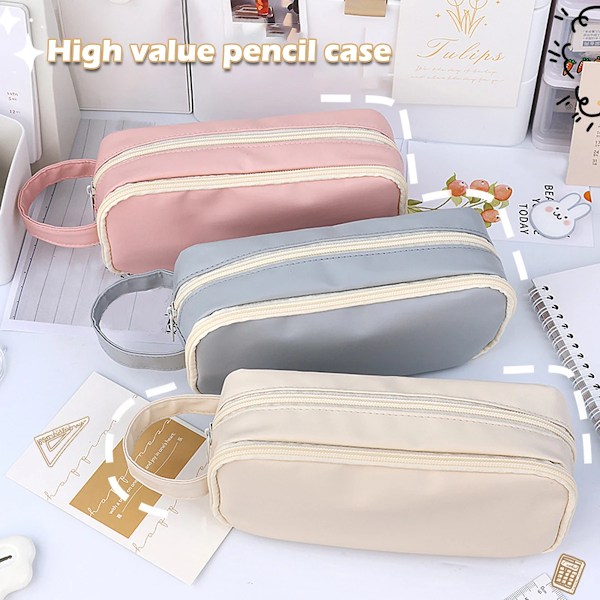 Kawaii Pencil Case Bag Bärbar Transparent Penna Punklåda Vattentät För Flickor Tillbaka Till Skolan Leveranser Söt Koreanska Papperskort Pink