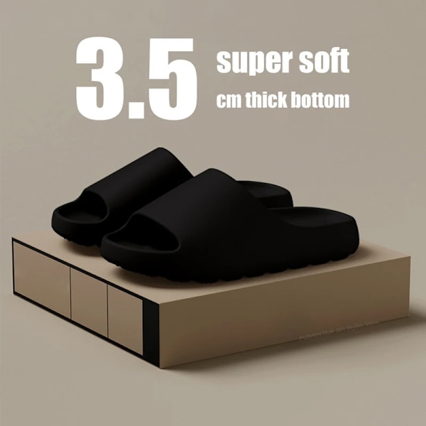 2024 Sommar Tofflor Män Mjuk Botten Inomhus Hem Plattform Sandaler Mode Flip Flops Strand Skor Par Icke-Slip Badrummer Bilder A-black 36-37(Fit 35-36)