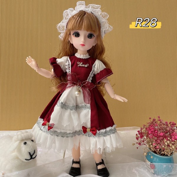 Fullt set 1/6 Docka 30 cm Anime Bjd Reborn Kawaii Girls Dress Up DIY Toys 23 Led Rörlig Kropp Med Kläder Kjol Hatt Huvudbonad R-28 30 cm