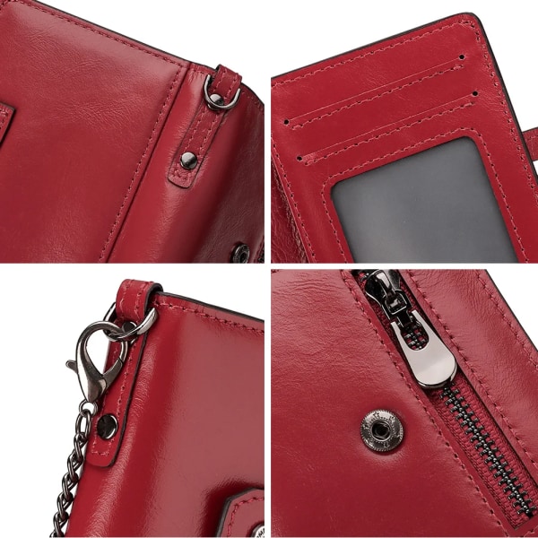 Mini pop-up korthållare äkta läder dam plånböcker RFID blockering Skydda aluminium kort case Lätt smal handväska med kedja red with box