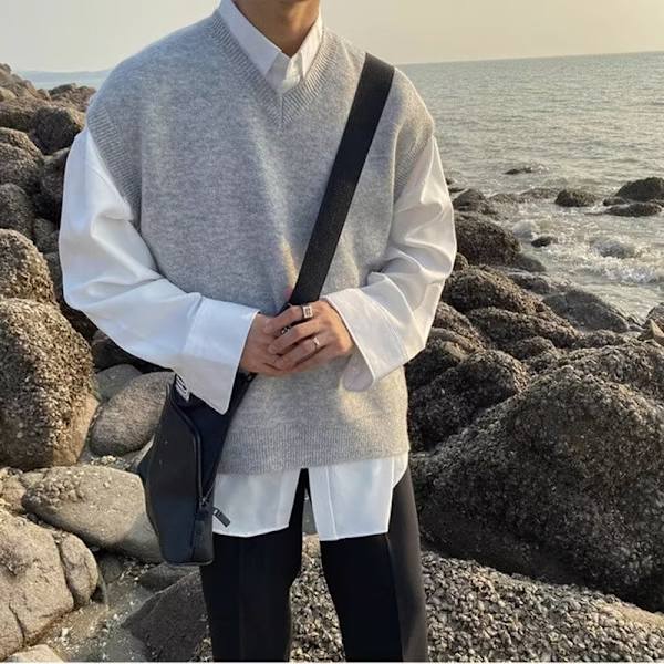 Hong Kong Style Höst Ärmlösa Västväst Västbotten Tröja Mäns Vår Och Höst Ny Mode Varumärke Trend K Tröjar Brown XL