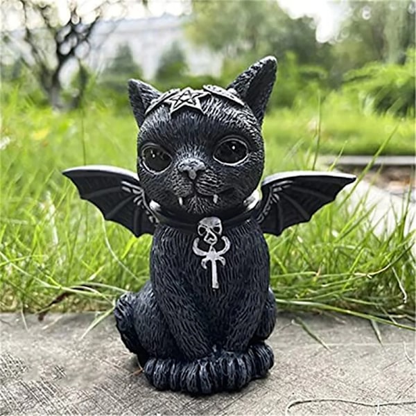 Black Katt Staty Mystiska Söta Katt Häxkatt Figur Häxor Dekor Desk Prydnad Handmålade Skulptur För Halloween 1Pc B