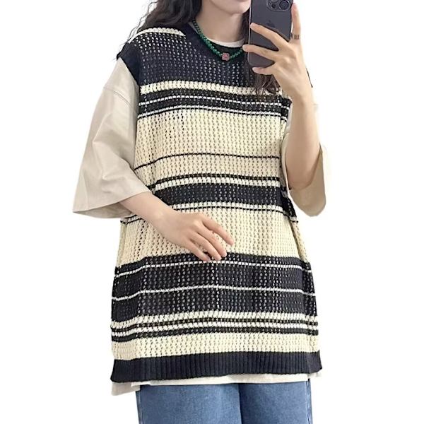 2024 Kesä Uusi Kontrasti Väri Raidoitettu Retro Liivi Takki Neuloa Helppo Paita Sidemekko Niche Pukeutunut Black L