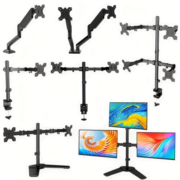 1pc Singel Dubbel Trippel Quad LED LCD Skärm Arm, Gasfjäder/C-Clamp/Fristående Skärmfäste, Passar 38.1-68.58 Cm Datorskärm