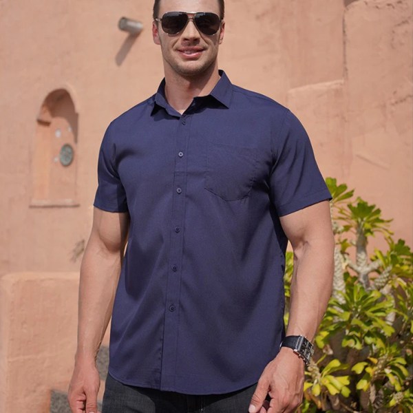 Skjortor för män Plus Size 1XL-7XL Kortärmad Enfärgad Business Formell Skjorta Stor Size Sommar Vit Skjorta 115-205KG darkblue 6XL(175-185kg)