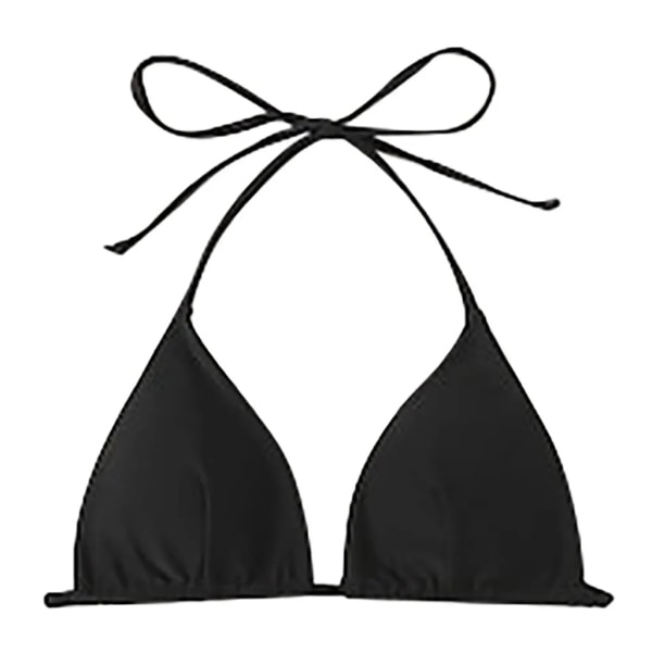 Sexig triangel dam bikini baddräkt topp enfärgad mode slips hängande hals baddräkt topp sommar strand Casual bikini baddräkt Black L