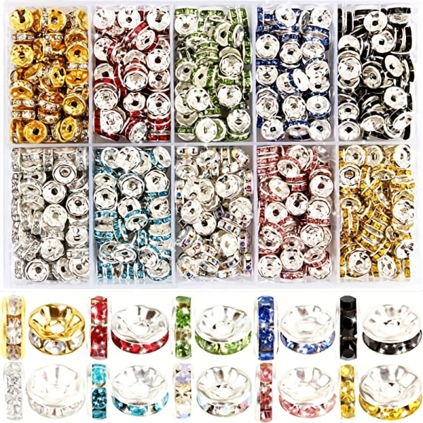700 st distanspärlor, kristallpärlor, strasspärlor, charmpärlor för smyckestillverkning, armbandshängen, 10 färger (8 mm-10 färger)