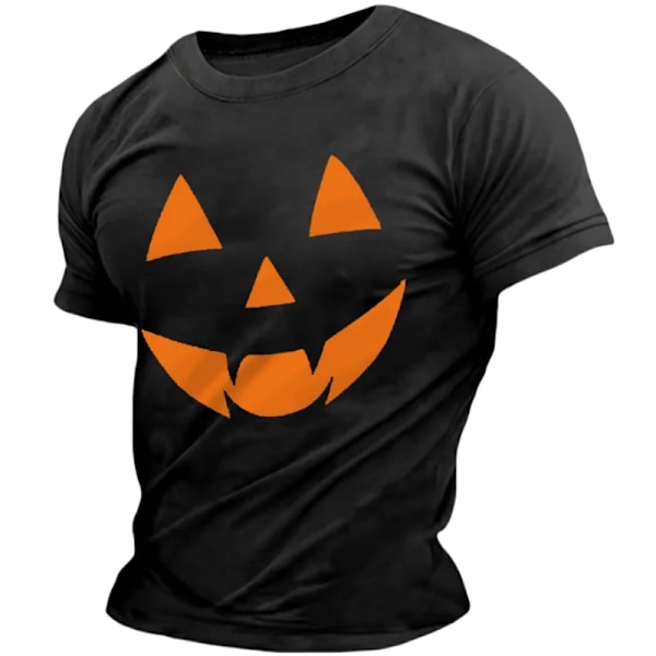 Sjov græskar ansigt print mænds T-shirt sommer orange Halloween T-shirts ferie O-hals løs kort ærmet T-shirt mænd tøj MTI397002-BLA XL