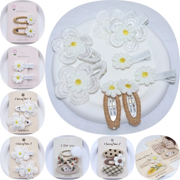 2 STK/ Set Baby hårnål Spets Blommiga hårklämmor för flickor Daisy Broderi Blomma Hårnålar Spännband Koreanska Barn Håraccessoarer daisy flower K