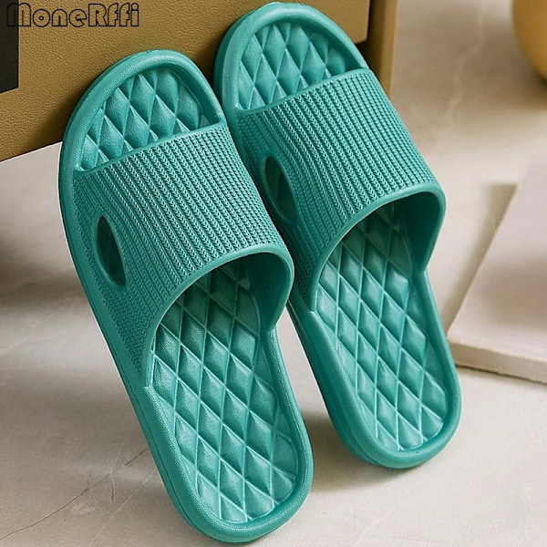 Cloud Toffpar Män Tjocka Sole Skor För Män Sommarstranden Bilder Badrum Anti-Slip Home Slipper Mjuka Sandaler Mode Fli P-Flops C Green 36-37(inner 23cm)