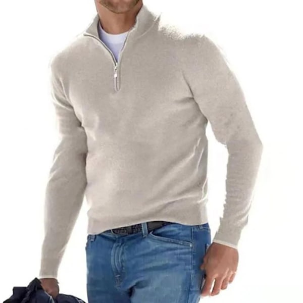 Hösten Mäns Svettväv Varm Pullover Solid Färg Halv Blixtlås Casual Tröja Slim V-Hals Lång Ärm Mäns Sweatshirts Vintertopp Dark Gray Asian XL(55-70Kg)