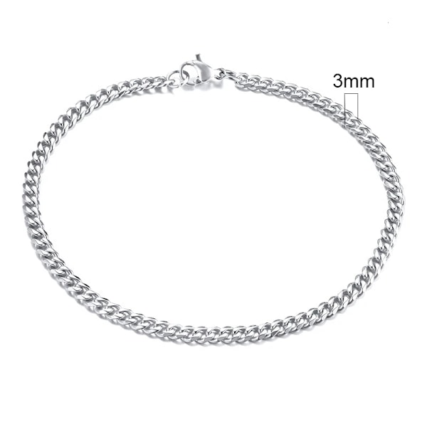 Vnox Män Enkel 3-11Mm Rostfritt Stål Curb Kubanska Länkkedja Armband För Kvinnor Unisex Handled Smycken Gif T 3mm Silver 18cm