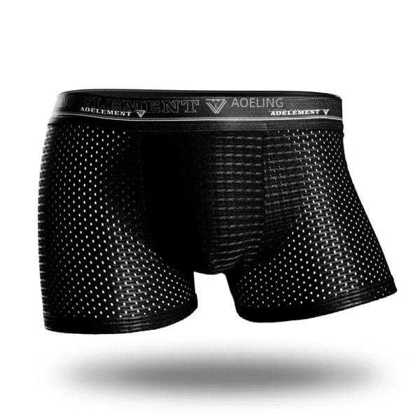 Herr Ice Silk Modal Underkläder Boxer Mesh med mitten av midjan Andas Sommar Sexiga Fyrhörningsbyxor Huvud black XL