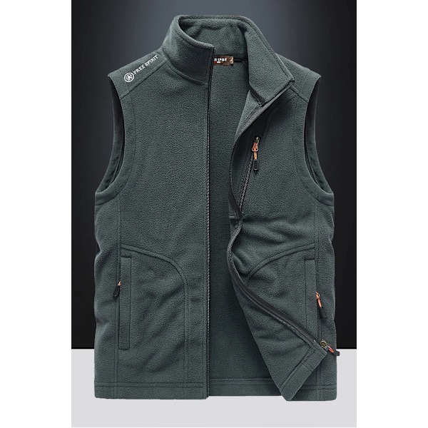 Stående Krave Veste Mænds Efterår Og Vinter Varme Dobbeltsidet Fløjl Ærmeløs Jakke Casual Vindtæt Vest Fleece Camisole army Green XXXL 85-95KG