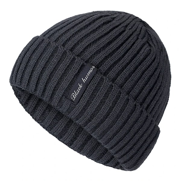 Högkvalitativ svart vintermössa i ull för män och kvinnor - varm beanie med päls, baggy mössa, stickad mössa för skidåkning och sport navy blue