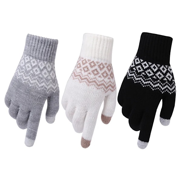 Uldstrikkede Vinterhandsker Kvinder Mænd TouchScreen Varme Stræk Vanter Imitation Uld Fuld Finger Guantes Crochet Luvas Fortykkelse Beige One Size