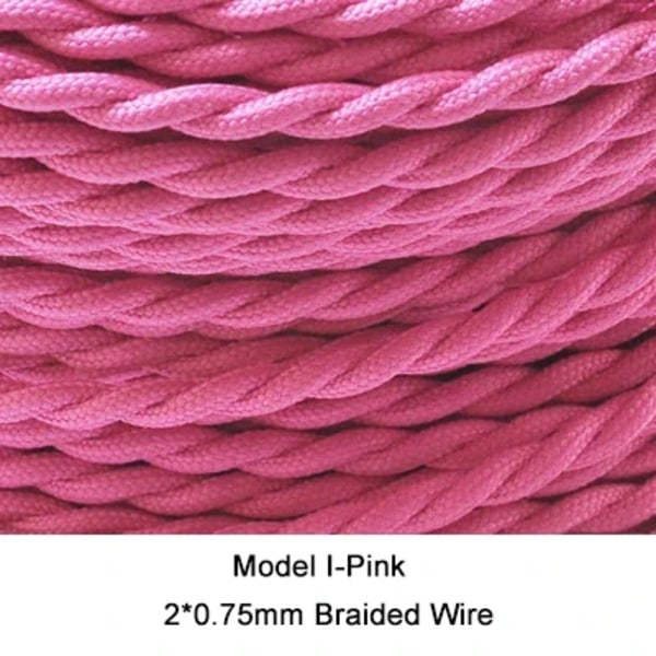 Flerfärgad Flätad Twisted Wire DIY-lampa Twisted Wire 2×0,75 Square Edison Retro Power Pink 25m