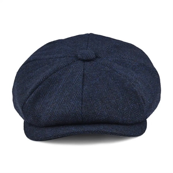 BOTVELA Uldblends Tweed Marineblå Hørben Newsboy Kasket Mænd 8-Panel Cabbie Flad Kasket Kvinder Driver Beret Hat black 59cm