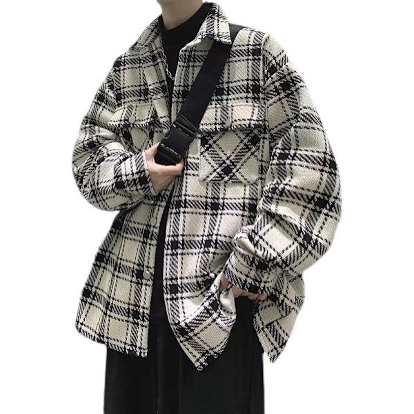 Lätt Mogen Plaid Ull Överalls Handsom Man Korean Style Trendy Jacket För Tonåringar Män Höst Och Vintern Apricot M