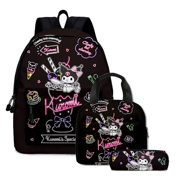 3Pc-Set Tulostus Perifer Sanrio Kuromi Reppu Oppilaat Koulu Laukku Kynä Laukku Mochila Pojat Tytöt Anime Kawaii 2PC-04