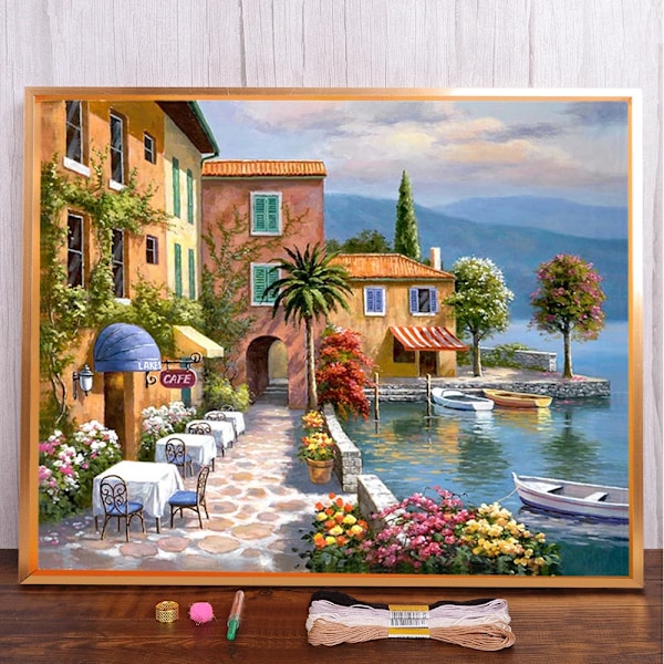 Scenery Classic House Cross-Stitch Complete Kit Diy Broderi Hantverk Handgjorda Nålverk Craft Grossist Stas För Vuxna HMA100965 40x50cm