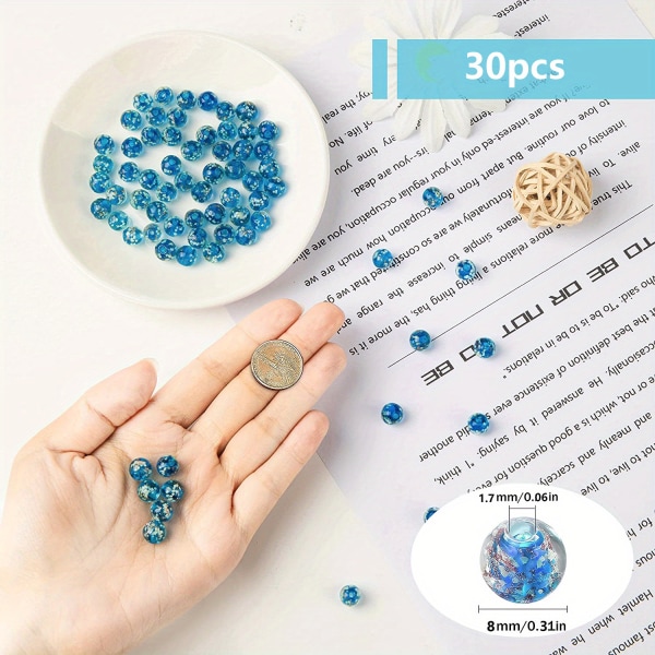 30st självlysande glaspärlor 8 mm runda pärlor Glödande glas lösa pärlor för DIY Craft Armband Smyckenstillverkning 30pcs