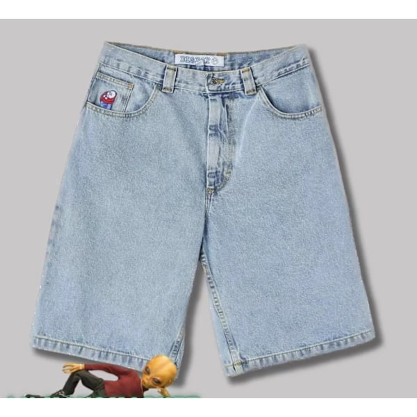 Y2k Stor Pojke Short För Män Streetwear Baggy Jeans Broderi Denim Fritid Kort Mujer Hot Traf Män Shorts Je Skate Jeans Män 08 Model Black M