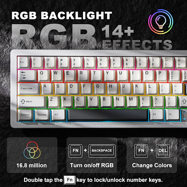 Yunzii Al66 Silver 66-Nyckel Cnc Aluminium Knapp Trådlös Bluetooth/2. 4G/Tröjd Varm Swap Packning Monterad Rgb Mekanisk Spel Tangentbord För Mek Black Milk Switch