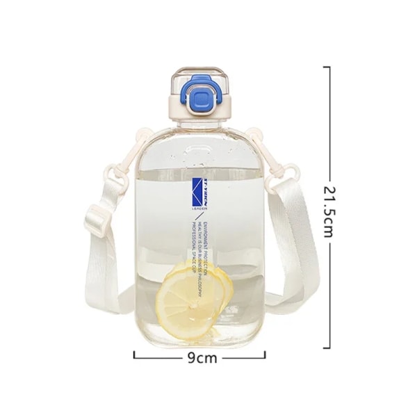 Platt fyrkantig genomskinlig vattenflaska Bärbar resematsal med justerbar rem Elegant smal flaska för sportcamping Style 2  White 750ml