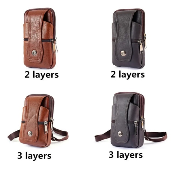 Läder midjeväska för män Stor kapacitet bältesväska Brun axelväskor Crossbody-väskor Flerlagers spänne Mobiltelefonväska Bum Pouch brown-3 layers