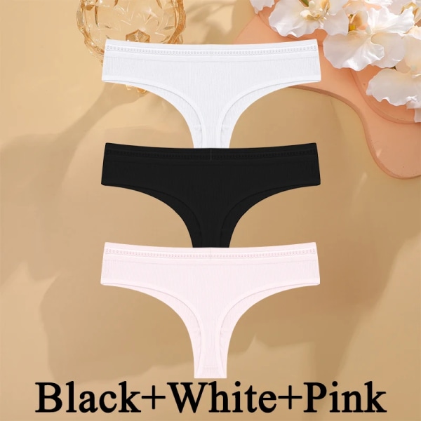 3 STK/ SET Basic Bomull brasilianska byxor för kvinnor Mjuk G-sträng Genomskinlig Sexig Trosa Kvinna Mjuk Bekväm Stretchtrosa Set1 L