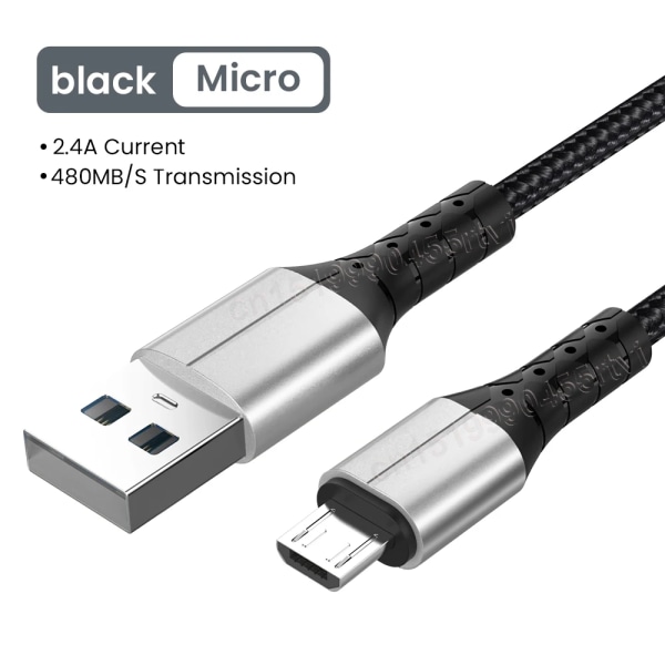 5A USB C Snabbladdningsdatakabel USB A Till Micro USB Typ C Telefonladdarkabel 0,3/1/1,5 m Nylon sladd för Xiaomi Huawei Black Micro Cable 1.5m