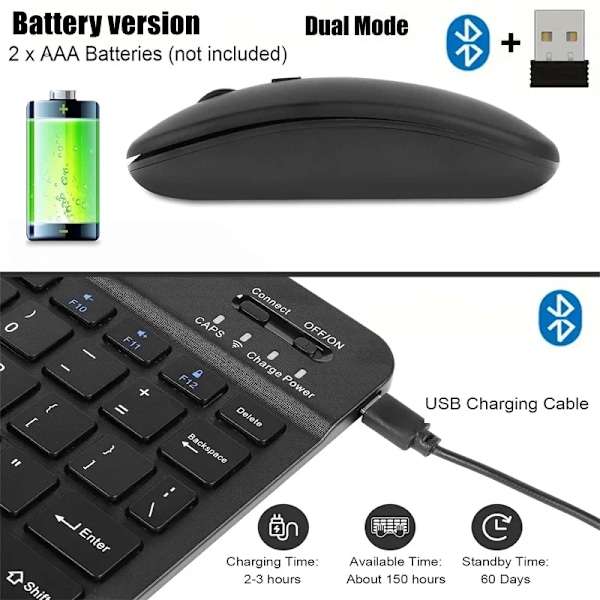 Bluetooth-kompatibelt tastatur og mus til iPad Xiaomi Tablet Mini trådløst genopladeligt tastatur til Android iOS Windows Green-and mouse A