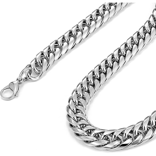 HNSP Rostfritt Stål Kubansk Kedja Halsband Armband För Män Hals Silver Färg 8MM-14MM Tjock Lång Handkedjor Manlig Present 10MM Wide