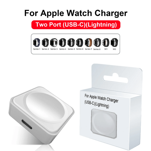 För Apple Watch Laddare Magnetisk trådlös snabbladdare För iWatch Series Ultra 9 8 7 6 5 SE 4 3 2 1 Typ C Lightning Two Port Black lightning port