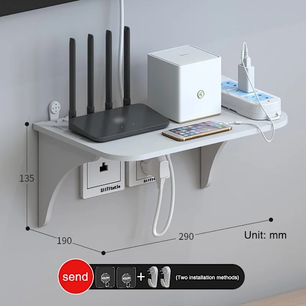 2tier No Punch Wall Mount Storage Tv Box Router Shelf Set-Top Box Bracket 2Layer Holder Mini Pc Dvd Player Livingroom Stand Rack 1 Layers 29cm