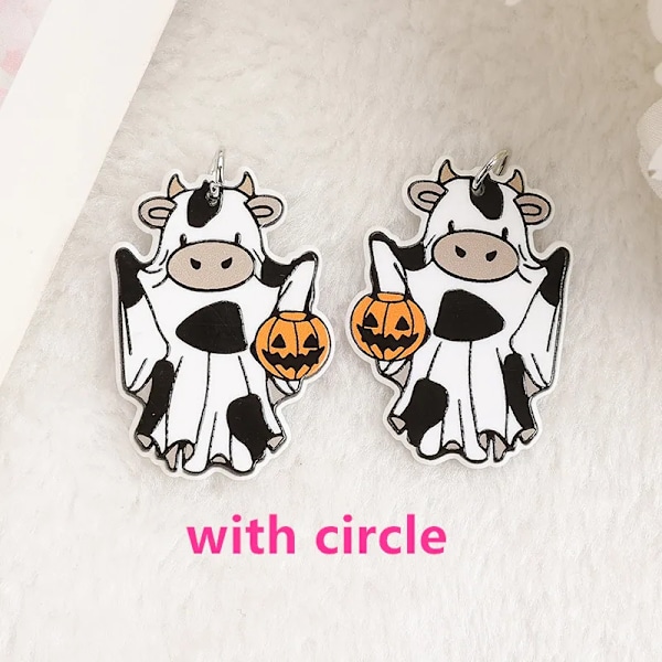 8Pcs / Lot Halloween Charms Kreativa Akryl Katt Ko Ghost Fashion Tillbehör För Smycken Diy Göra with hoop