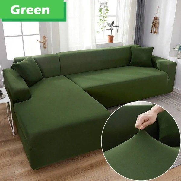 Elastiskt cover för vardagsrum 1/2/3/4 sits L-format cover Schäslong Cover för soffa Soffa Fåtölj Green 3 Seater 190-230cm