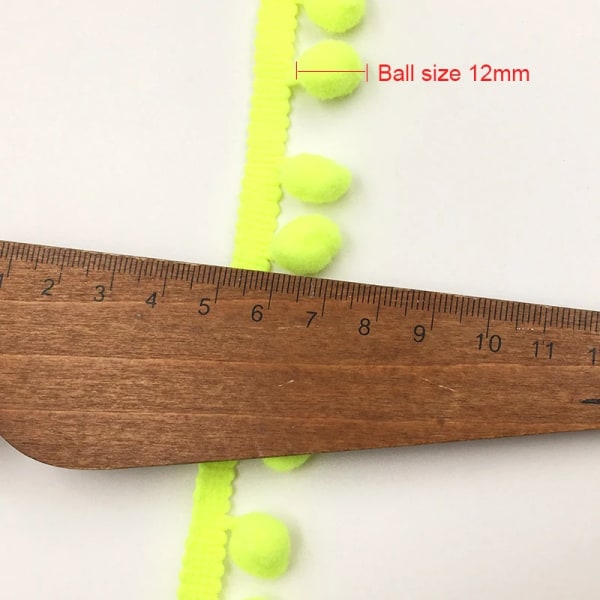 20 Yards Pom Trim Fringe Band 10mm/12mm Pompom DIY Craft sömnadstillbehör för hem Gardin Kläder Kudddekoration 10 Yellow Pom size 10mm