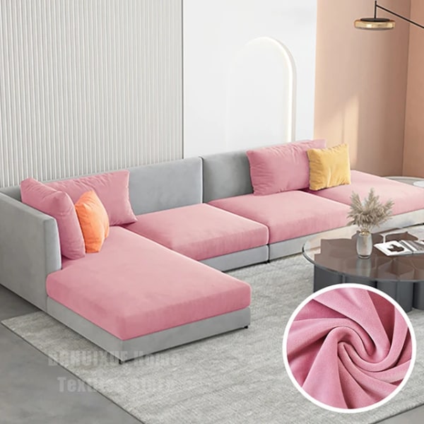 Elastisk sammetssoffa Cover för möbelskydd i vardagsrummet Avtagbar L-form Hörnfåtöljssofföverdrag Pink L-shaped